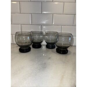 Vtg Set Of 4 MCM Smokey Glass Bubble Glasses Rocks Glasses Barware CocktailGW006
